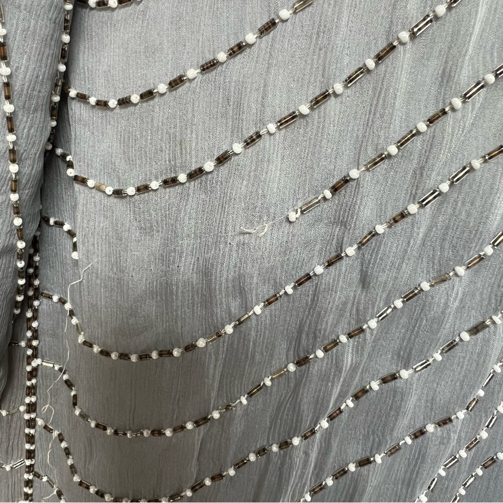 Vintage 🩶 SHO MAX - 3X Silver Silk Beaded Dress India Sequin Caftan Evening Gown - Picture 11 of 14